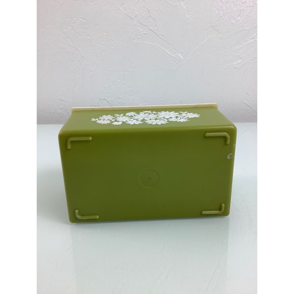 RARE VTG 1970s Retro Daisy Flowers green plastic Flip top Recipe Card box - Picture 4 of 12